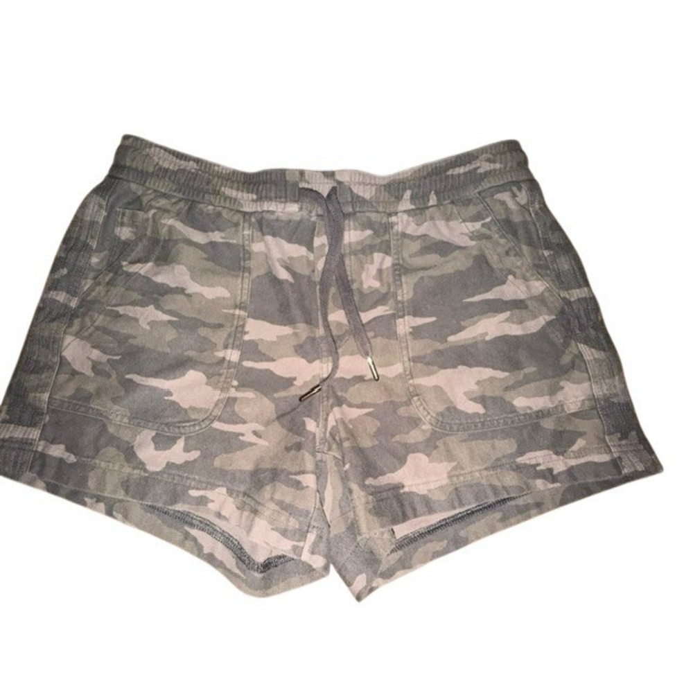 Athleta Womens Camo Print Drawstring Shorts Gray Green Size 10